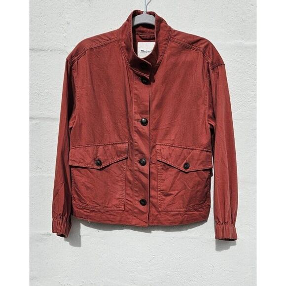 Madewell Womens Jacket Small Rust Orange Button Front Bayview Sleeve Bomber Coat - Picture 1 of 13
